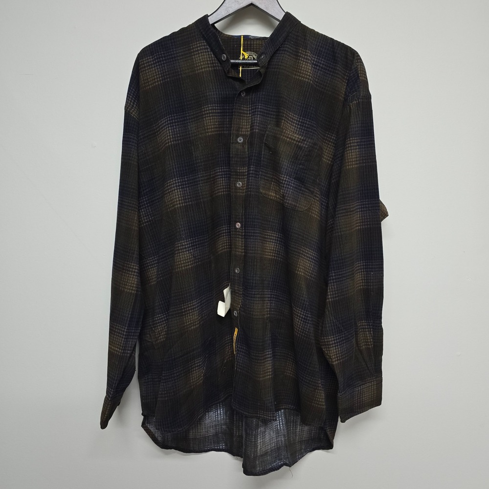 B.D. Baggies Corduroy Shirt Mens XL Brown Plaid Band Collar Dark Academia